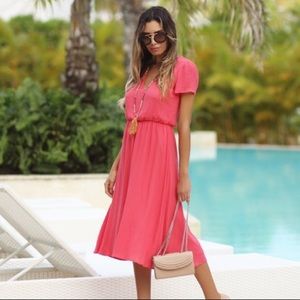 Xs wayf dress coral midi knee length blouson crepe